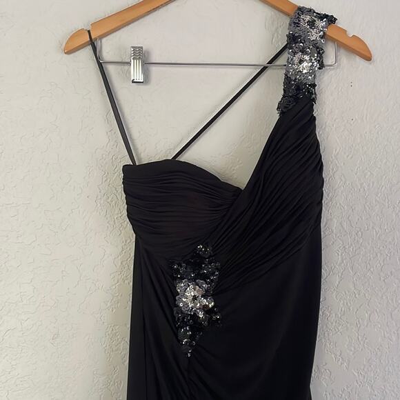 Hailey Adrianna Papell Black Sequin One Shoulder Black Dress Formal Maxi Evening - Picture 2 of 5